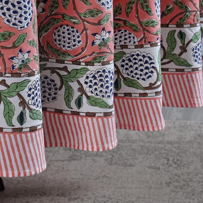 Ridhi Round Tablecloth Hand Block Print 100% Cotton Reusable Dark Salmon 120 Inch Table Cover Decorative Everyday Use for Dining, Home, Party, Wedding, Farmhouse, Party Gift for Spring, Mother's Day