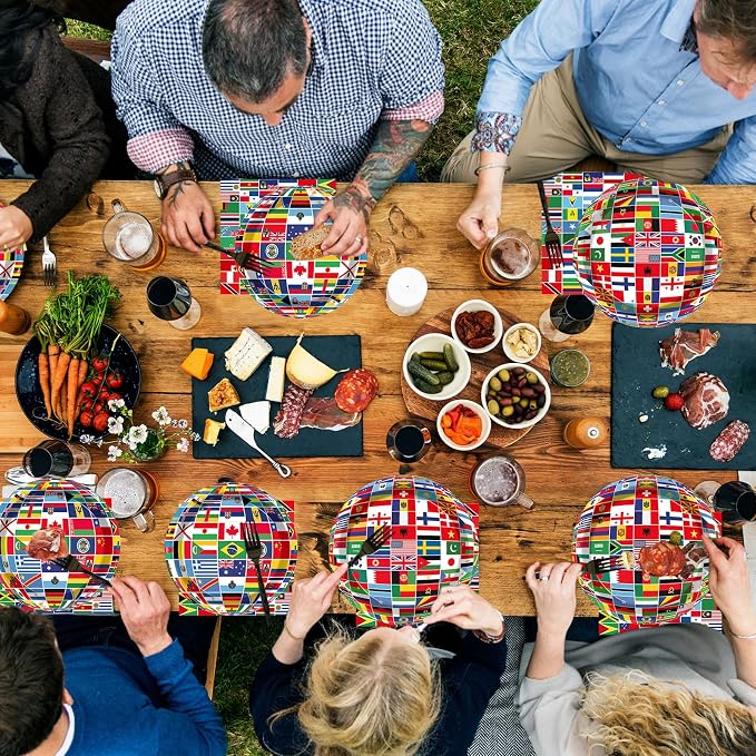 50 Guests International World Flags Party Supplies Decor Around The World Plates and Napkins Forks Travel Trip International Flags Tableware Country Paper Plates for Birthday Baby Shower Party 200PCS