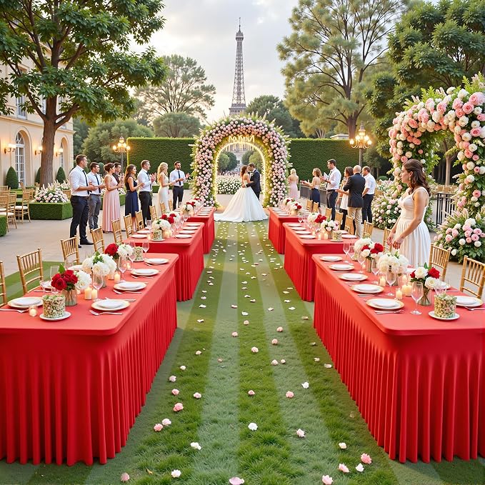 gogoparti 6 Pack Spandex Red Fitted Table Cloth for 8ft Rectangle Tables Red Stretch Tablecloth Table Covers Skirt Banquet Wrinkle Free Tablecloths for Parties Wedding