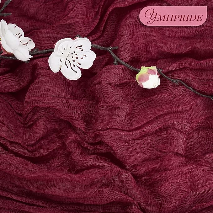 12 Pack Cheesecloth Table Runner 35 x 120 inch Long Boho Cheese Cloth Gauze Table Runners Semi Sheer Table Runner for Wedding Decor, Bridal Shower, Birthday Party (Burgundy)