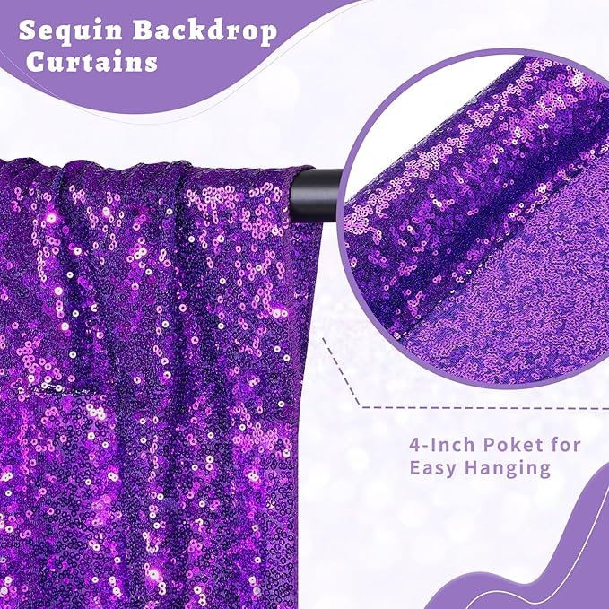 B-COOL Purple Sequin Backdrop Curtain: 6 Panels 2ftx8ft Curtain Background for Birthday Parties Decorations