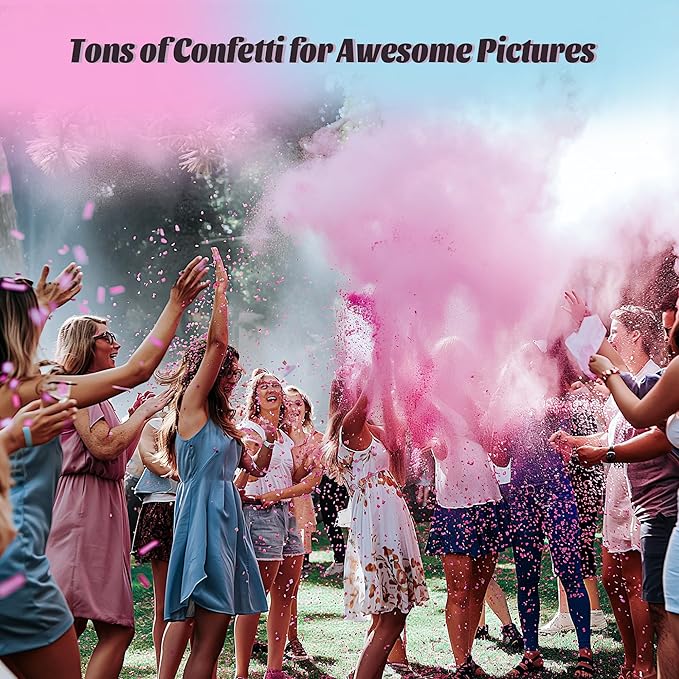 POPUPARTY 4Pack pink Gender Reveal Confetti smoke Powder Cannon, Confetti and Powder Poppers | Ideal for Baby girl Gender Reveal Decoration and party
