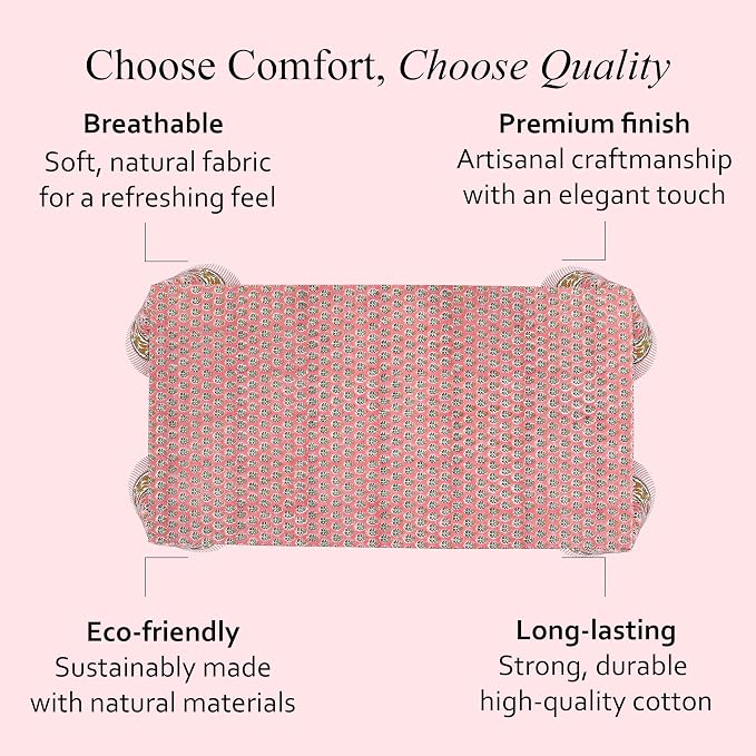 CPC Cotton Tablecloth 60x108 Inch Rectangle Indian Block Print Table Cloth- Green Washable Wedding, Dinning, Farmhouse, Floral Table Cover for Summer - Poppy Pink