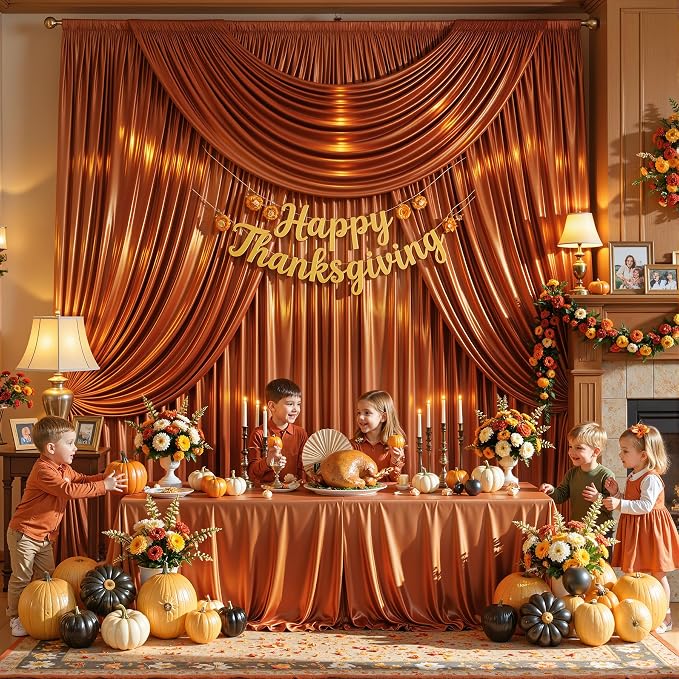 10x10 ft Terracotta Glitter Backdrop Curtain for Parties, Wrinkle Free Glitter Photo Backdrop Drapes 2 Panels 5x10FT Shimmer Back Drop Cloth for Wedding Birthday Christmas Photography Background Decor