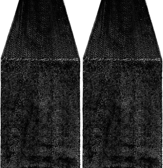 2 Packs 12 x 72 inches Sequin Table Runner, Black Glitter Table Runner for Birthday Party Supplies Wedding Engagement Baby Shower Holiday Celebration Event Decorations