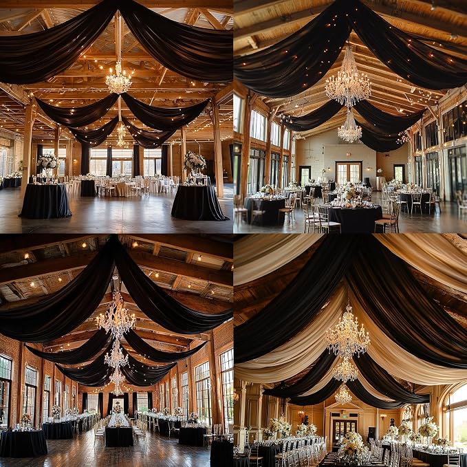 20ftx40ft Black Backdrop Ceiling Drapes,4Panels 40ft Height Wrinkle Free Tent Draping Curtains, Fabric Drapery Ceiling Drapes for Wedding Ceremony Birthday Theme Parties with Rod Pocket