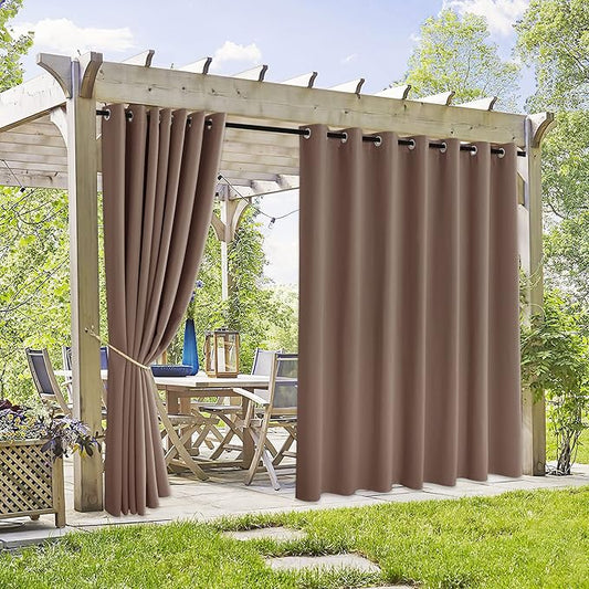 RYB HOME Extra Wide Outdoor Curtains 2 Panels - UV Protect Waterproof Privacy Outside Curtains for Patio Gazebo Balcony Lanai Pavilion Pergola Deck, Wide 105 x Long 108 inches, Mocha