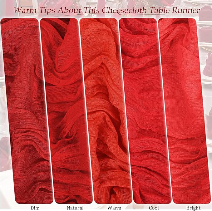 10 Pack Red Cheesecloth Table Runner 17x108 Inch Semi Sheer Boho Rustic Gauze Cheese Cloth Table Runners for Wedding Party Birthday Baby Shower Home Décor