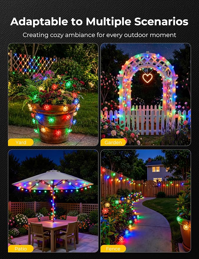 Brightown 2 Pack Solar String Lights Outdoor Waterproof, Total 46FT 100 LED Multicolor Flower Fairy Lights for Christmas Yard Garden Tree Patio Lawn Holiday Outdoor Decor