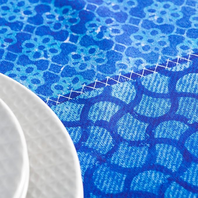 Maison d' Hermine Table Cloth Square Table 100% Cotton 60 x 60 Inches Tablecloth Reusable Decorative for Dining Kitchen Room Farmhouse Party Home Hotel Restaurant Spring Summer - Indigo Love