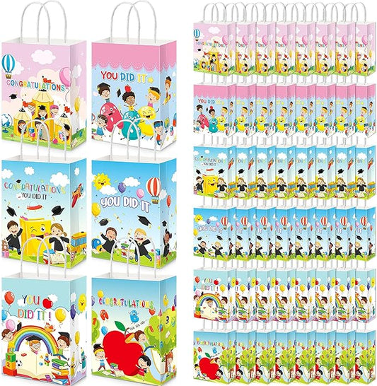 Silkfly 48 Pieces Kindergarten Preschool Graduation Gift Bags Bulk with Handle Graduation Treat Goodie Candy Bags for Kids Party Favors Supplies