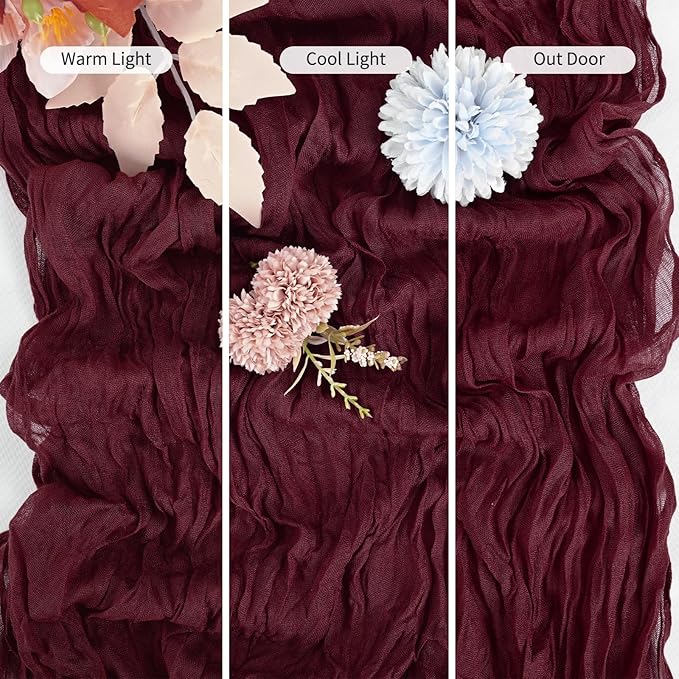 25 Pack Burgundy Table Runners 17 x 108inch Cheesecloth Table Runner Boho Gauze Table Runner Rustic Sheer Fabric Cheese Cloth Table Runners for Wedding Party Bridal Shower Farmhouse Thanksgiving Decor