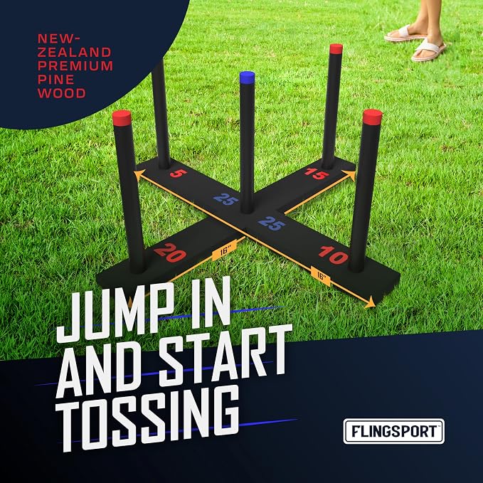FLINGSPORT Ring Toss Game, Incl. 6 Rings, Case, Gifts for Kids, Outdoor Yard Games for Kids Adults & Family, Backyard Party Activities, Gifts for Teens, Boys & Girls Ages 8-12+ Years Old