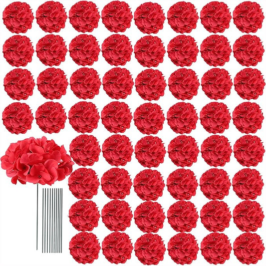 AVIVIHO Fake Flowers 65pcs Red Hydrangea Artificial Flowers Bulk (Not Squished, No Steaming Need) Silk Flowers with Stems for Wedding Decor,Home,Baby Shower,Table Centerpieces Decoration