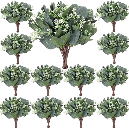 80 Pcs Silver Eucalyptus Stems,Artificial Leaves Seeded Eucalyptus Greenery Faux Plant Branches for Decorations,Wedding Bridal Bouquets Vase Floral Arrangement Home Decor