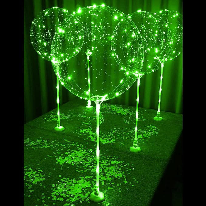 Lightsfever Green LED Balloons 6pc Light up Balloon with sticks and stands and batteries, for tabletop no helium required DIY Kit (Green)