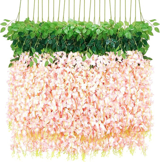 BLEUM CADE 10Pcs Pink Fake Wisteria Hanging Flowers, 3.6Ft/Pcs Artificial Wisteria Garland, Hanging Flowers for Wedding Party Home Backdrop Wall Decoration