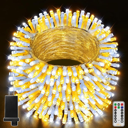 Ollny Warm White and Cool White Christmas Lights Waterproof, 400LED 131FT String Lights with Remote 3 Timer, Plug in 8 Modes Fairy Light for Xmas Tree Indoor Bedroom House Decorations