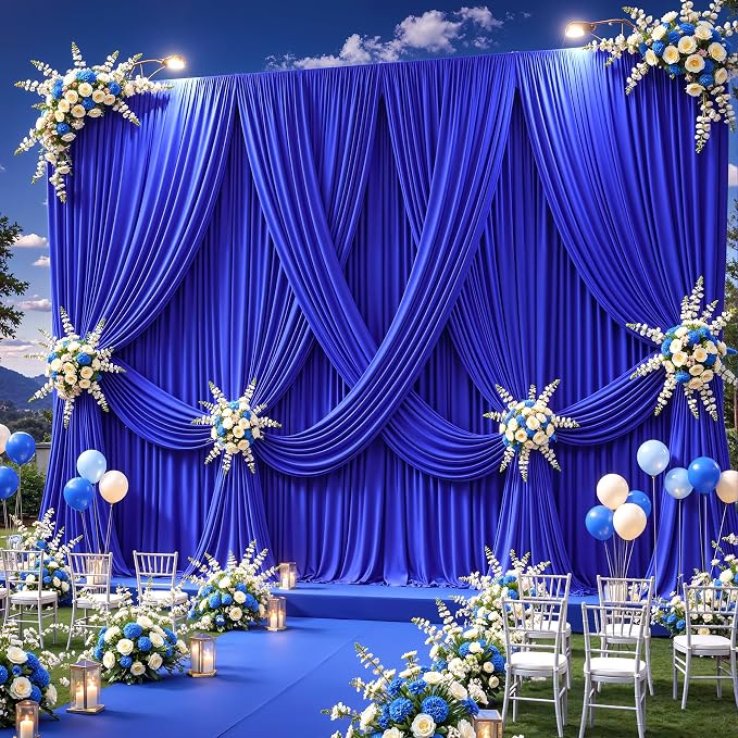 10ftx12ft Wrinkle Free Royal Blue Backdrop Curtain, 2 Panels 12FT Long Wedding Photo Backdrop Drapes, Silky Polyester Back Drop Cloth for Birthday Photography Background Party Backdrop Draping