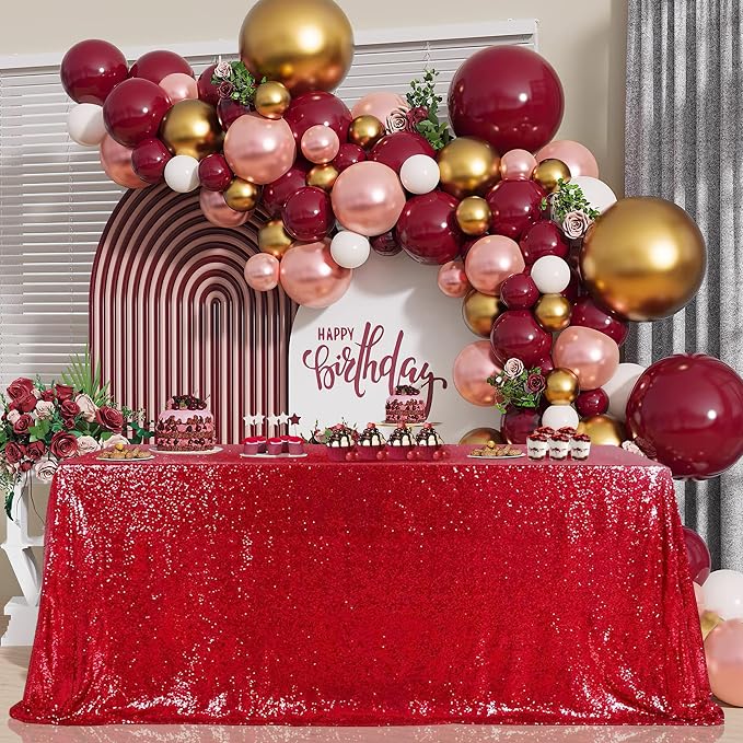 B-COOL Rectangle Sequin Tablecloth Christmas Red Table Cloth 60x102inch Seamless Wedding Red Sequin Fabric Linens Overlay for Mother's Day Valentines Decoration