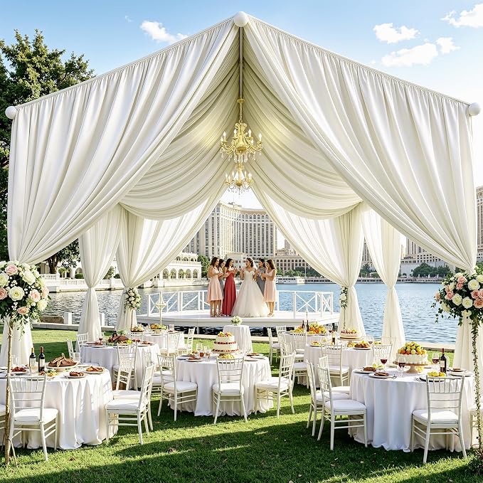 10x40ft Ivory Ceiling Drapes, 2 Panels 40ft Height Wrinkle-Free Tent Draping Curtains for Wedding Party Tent Canopy Arch Backdrop Decorations