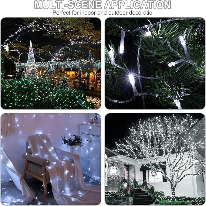 weillsnow 164 FT 500 LED Christmas Lights Outdoor, Waterproof Christmas Fairy Lights with Timer, Plug in White LED String Lights with 8 Modes for Bedroom Wedding Party Xmas Decoration