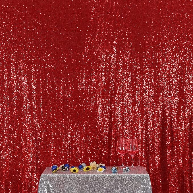 Poise3EHome Red Sequin Backdrop,7FT x 7FT Sequin Photography Backdrop Curtain for Party Decoration