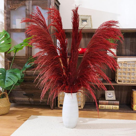 Red Pampas Grass Tall for Floor Vase Decor,Long Dried Pampas Grass, Large Natural Pompas Floral, Elegant Feather Flowers for Wedding Living Room Decorations (Natural Red, 6pcs 43.3"(110cm))