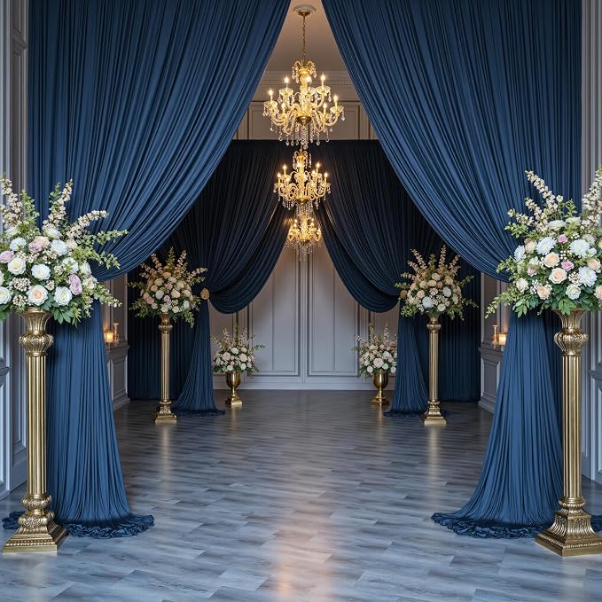 20x16ft Navy Blue Backdrop Curtain for Party, 4 Panels Wrinkle Free 16 Foot Long Polyester Photo Backdrop Drapes Photography Background for Wedding Birthday Gathing