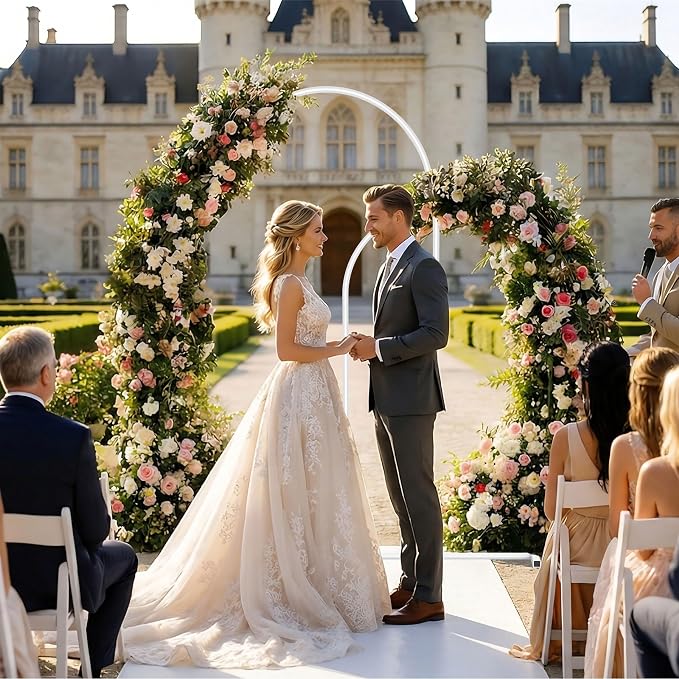 Arch Backdrop Stand Set of 2 (7.2FT,6.6FT), White Metal Arch Stand for Wedding Ceremony, Birthday Party, Baby Shower, Graduation, Floral Balloon Decoration