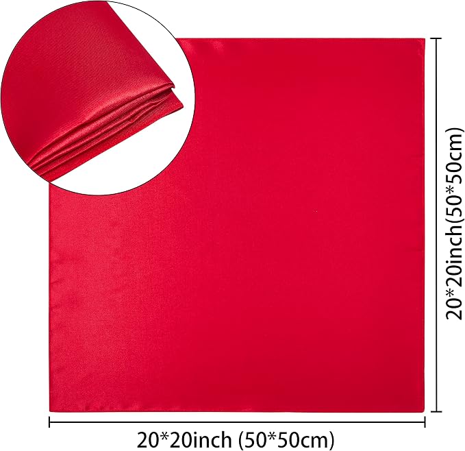 50 Pack Square Satin Dinner Napkins, 20x20 Inches Silky Soft Smooth Table Cloth Napkins for Restaurant Weddings Banquet Party Decoration, Red