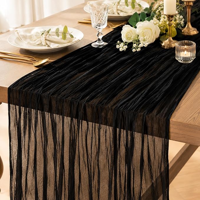 3 Pack Black Cheesecloth Table Runner 120 Inch 10FT Cheese Cloth Runners for Baby Shower, Banquet, Theme Party, Football Theme