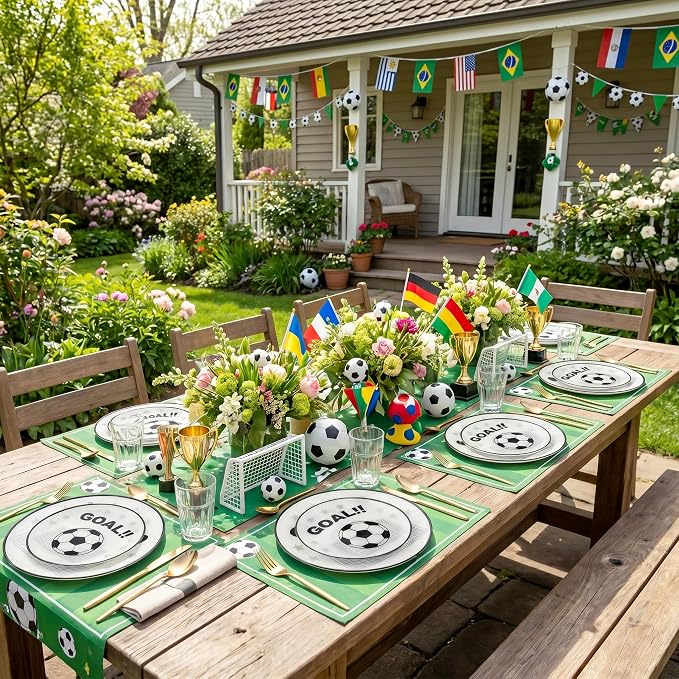 I00000 20 Pcs Plastic Soccer Plates - Heavy Duty Disposable Plates for Global Soccer Celebration Party Supplies include 10.25" Dinner Plate& 7.5" Dessert Plate for Soccer Party