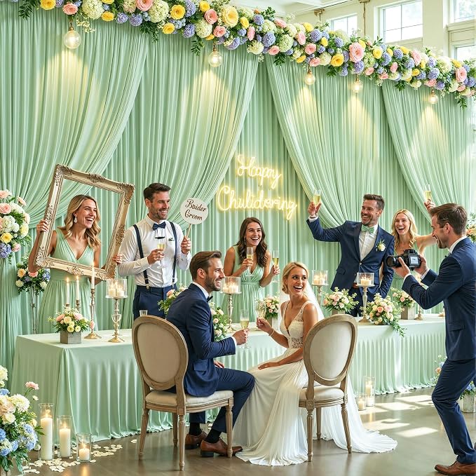 10x12 Sage Green Backdrop Curtains for Wedding Party Wrinkle Free Backdrops Curtain Drapes Fabric Decorations Photo Back Drop Cloth for Baby Shower Photography Stage Reception 5ft x 12ft,2 Panels