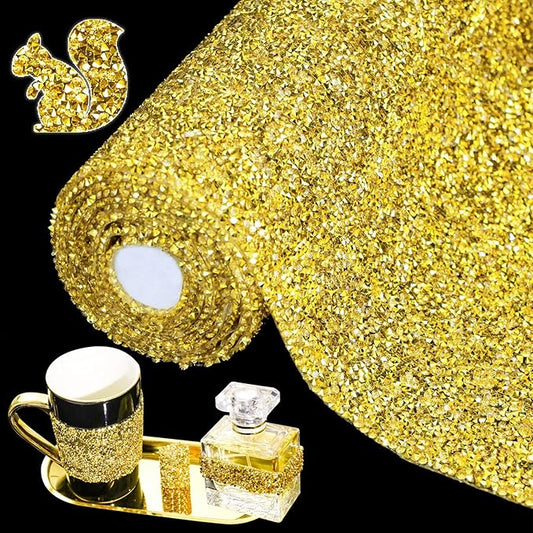 Locacrystal Bling Resin Rhinestone Sticker DIY Home Decor Stickers Self-Adhesive Crystal Sheet Stickers for Cars & Crafts Decoration(Gold,9.4"x63")
