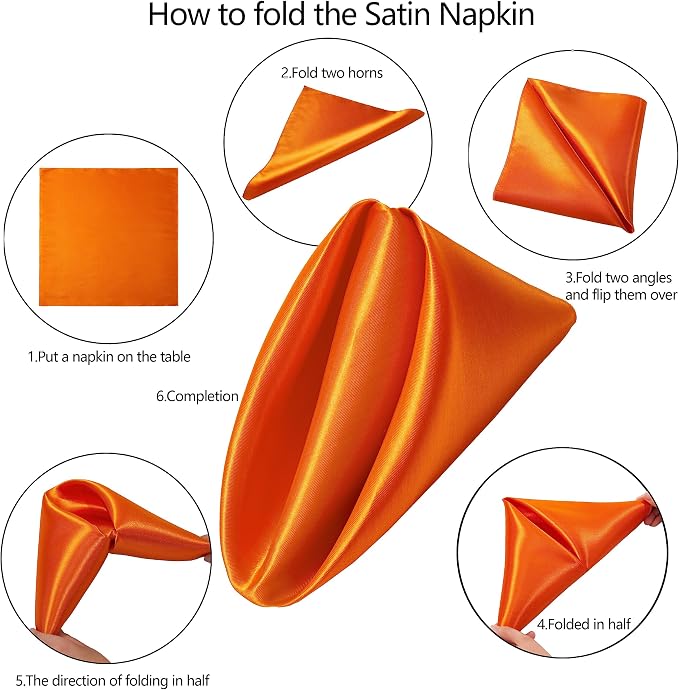 24 Pack Square Satin Dinner Napkins, 17x17 Inches Silky Soft Smooth Table Cloth Napkins for Restaurant Weddings Banquet Party Decoration, Orange