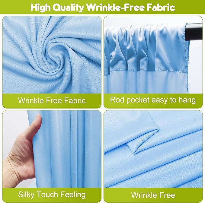 Wokceer Blue Backdrop Curtain for Wedding Parties 10x10FT Photo Polyester Backdrop Drapes for Wedding Photoshoot Baby Shower Birthday Party Curtains Photography Background 2 Panels 5x10FT