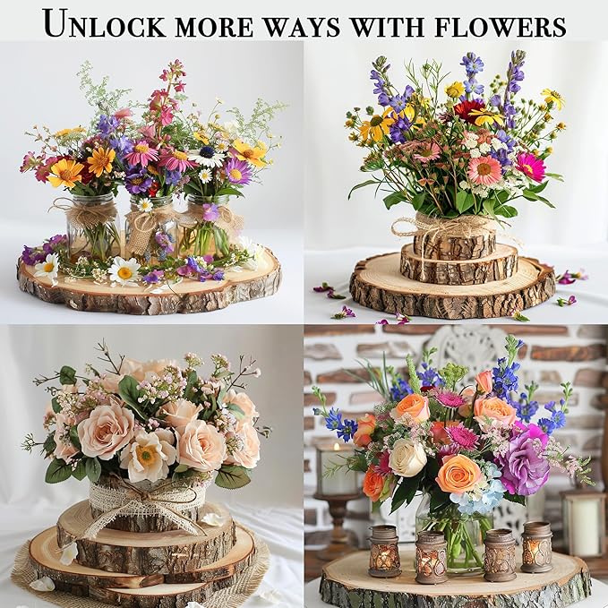 Wood Slices for Centerpieces 10 Pcs Natural Wood Rounds 6-7 Inch for Wedding Table Decor Rustic Centerpiece Base