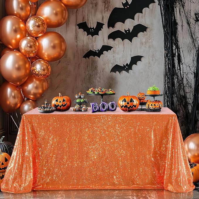 B-COOL Sequin Tablecloth Sparkle Halloween Tablecloths for Round Rectangle Table Bronze Fall Sequence Table Overlays Christmas Parties 90x132 Inch