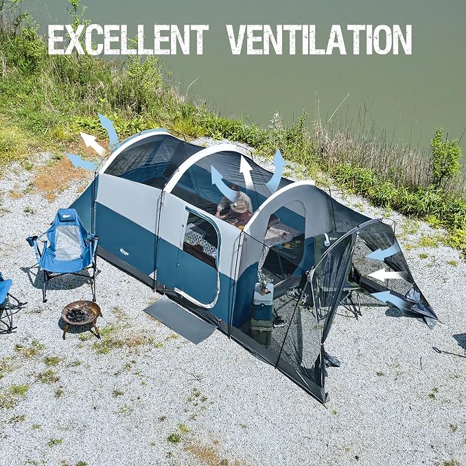 PORTAL 6/8/10 Person Family Camping Tent with Screen Room, Water Resistant Big Tunnel Tents with Rainfly, Large Family Tent for Camping, Outdoor, Patio