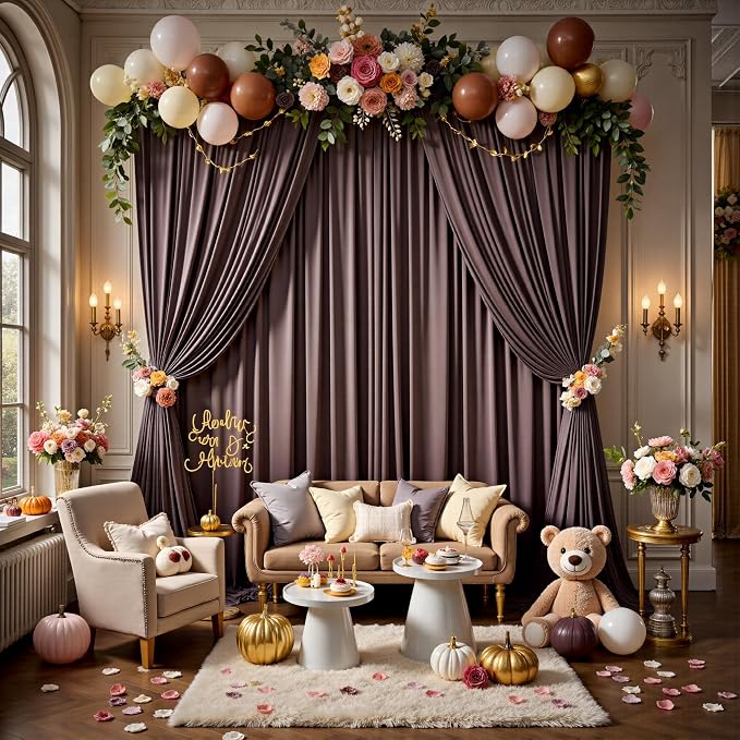 12ft x 10ft Brown Backdrop Curtains for Parties, Wrinkle Free 2 Panels Photo Backdrop Drapes Back Drop Cloth for Wedding Birthday Photography Background Decor