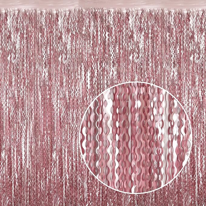4 Pack 3.3x6.6ft Pink Tinsel Curtain Party Backdrop - Wavy Foil Fringe Curtain Party Streamers for Girl Princess Bachelorette Disco Party Decorations