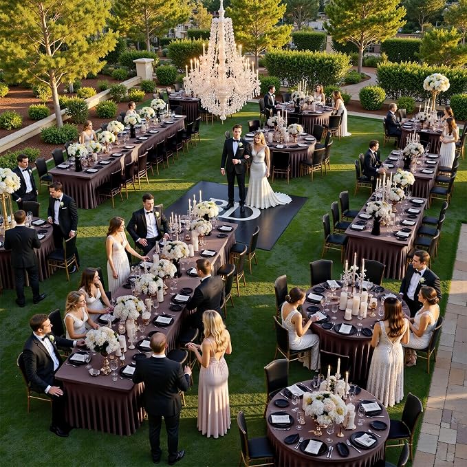 6 Pack Brown Spandex Table Clothes for 8 Foot Rectangle Tables, Wrinkle Free Fitted Table Cover 8ft Stretch Tablecloths Desk Skirt for Parties Weddings Birthday Banquet Baby Shower