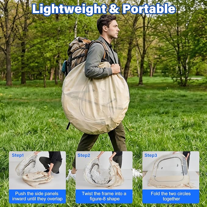 DIAMONDFORGE Pop Up Sports Tent 5x5 FT, Portable Clear Tent with Removable Top Cover for 2-3 Person, Instant Setup, Spacious BubbleTent for Outside, Patio and Outdoor Activities, Beige