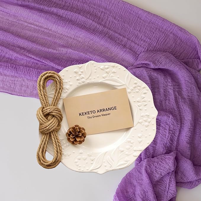 Keketoarrange 3pcs Spring Table Runner Lavender Gauze Rustic Boho Lilac Cheesecloth Grape Table Runner 120 Inch 10 FT for Wedding Baby Bridal Shower Birthday Party Long Sheer Home Decorations
