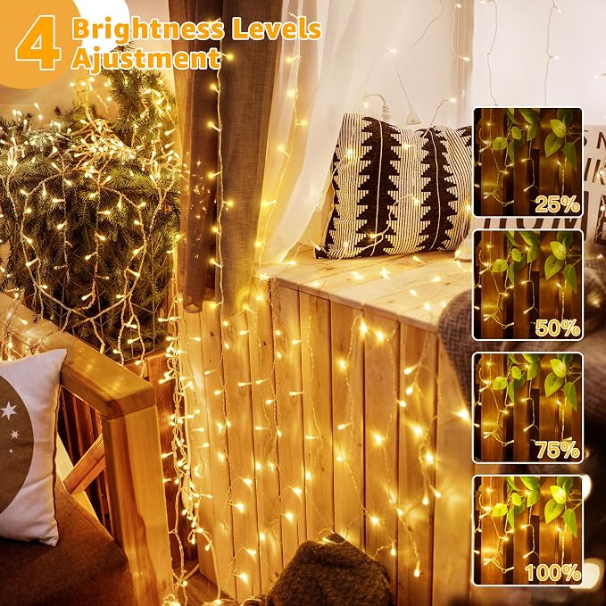 Guhope Christmas String Lights 600LED 98FT, Waterproof String Lights with Remote and Timer, 8 Modes Dimmable Christmas Lights for Indoor Outdoor Wedding Party Holiday Decorations (Warm White)
