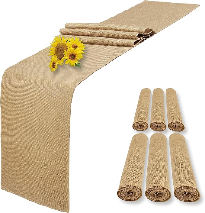 6 Pack Natural Burlap Table Runners,12 x 108 Inch Rustic Jute Table Runner and Placemats Bulk for Western Wedding Table Decorations,Farmhouse Style Party,Holiday,Kitchen Coffee Table Decor Cover