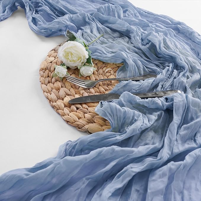 30 Pieces Dusty Blue Cheesecloth Table Runner, 17x108 Inch Long Boho Gauze Table Runner Rustic Decorations for Wedding Birthday Holiday Party Baby Shower Table Decor