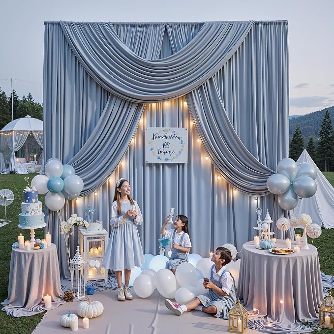 10ft x 15ft Dusty Blue Backdrop Curtains for Wedding Parties, 2 Panels Extra Long Wrinkle Free Fabric Drapes Photo Backdrop for Baby Shower Birthday Stage Reception Lobby Decoration