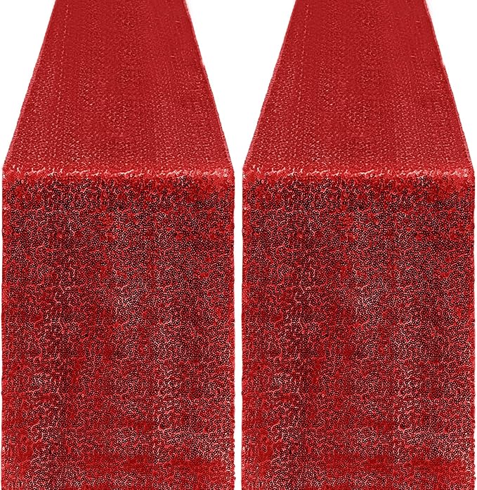 2 Packs 12 x 72 inches Sequin Table Runner, Red Glitter Table Runner for Birthday Party Supplies Wedding Engagement Baby Shower Holiday Celebration Event Decorations